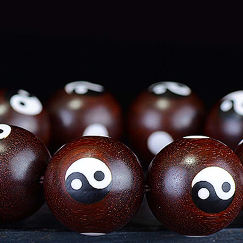 Kleines Yin-Yang-Armband aus rotem Sandelholz mit Blättern, 20 mm