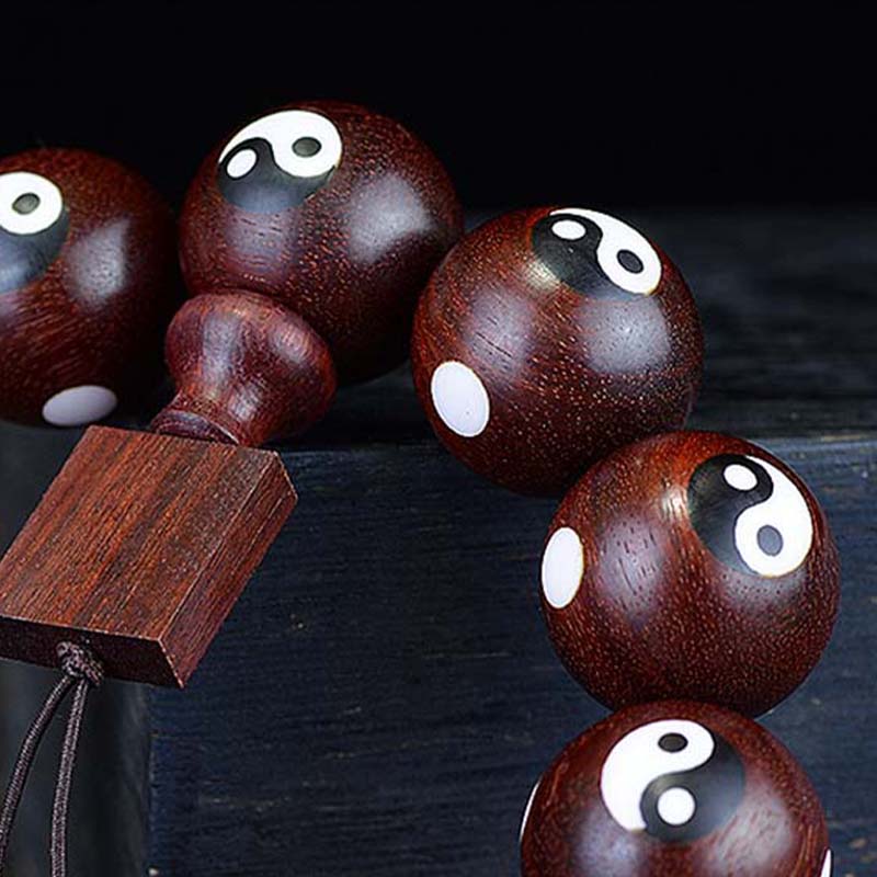 Kleines Yin-Yang-Armband aus rotem Sandelholz mit Blättern, 20 mm