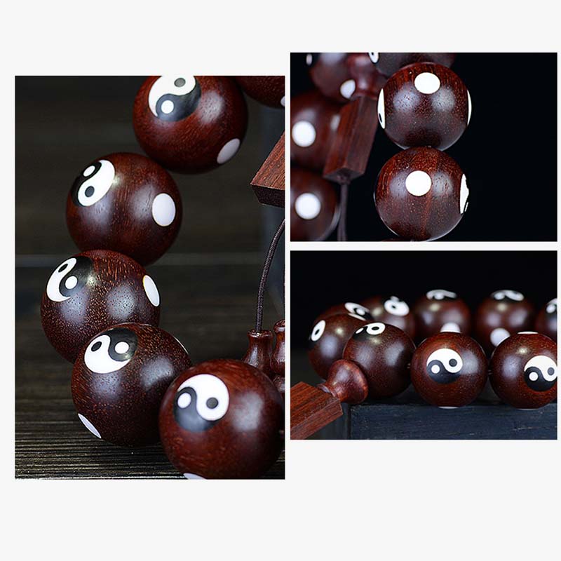 Kleines Yin-Yang-Armband aus rotem Sandelholz mit Blättern, 20 mm