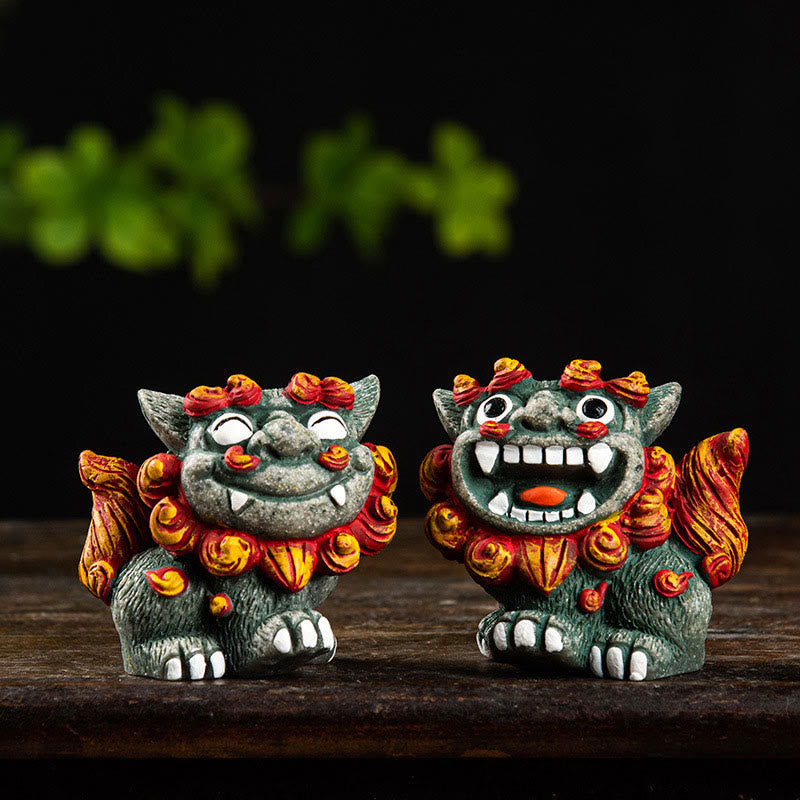 Kleines Paar Fu Foo Hunde aus Kunstharz | Schutz-Buddha-Statue