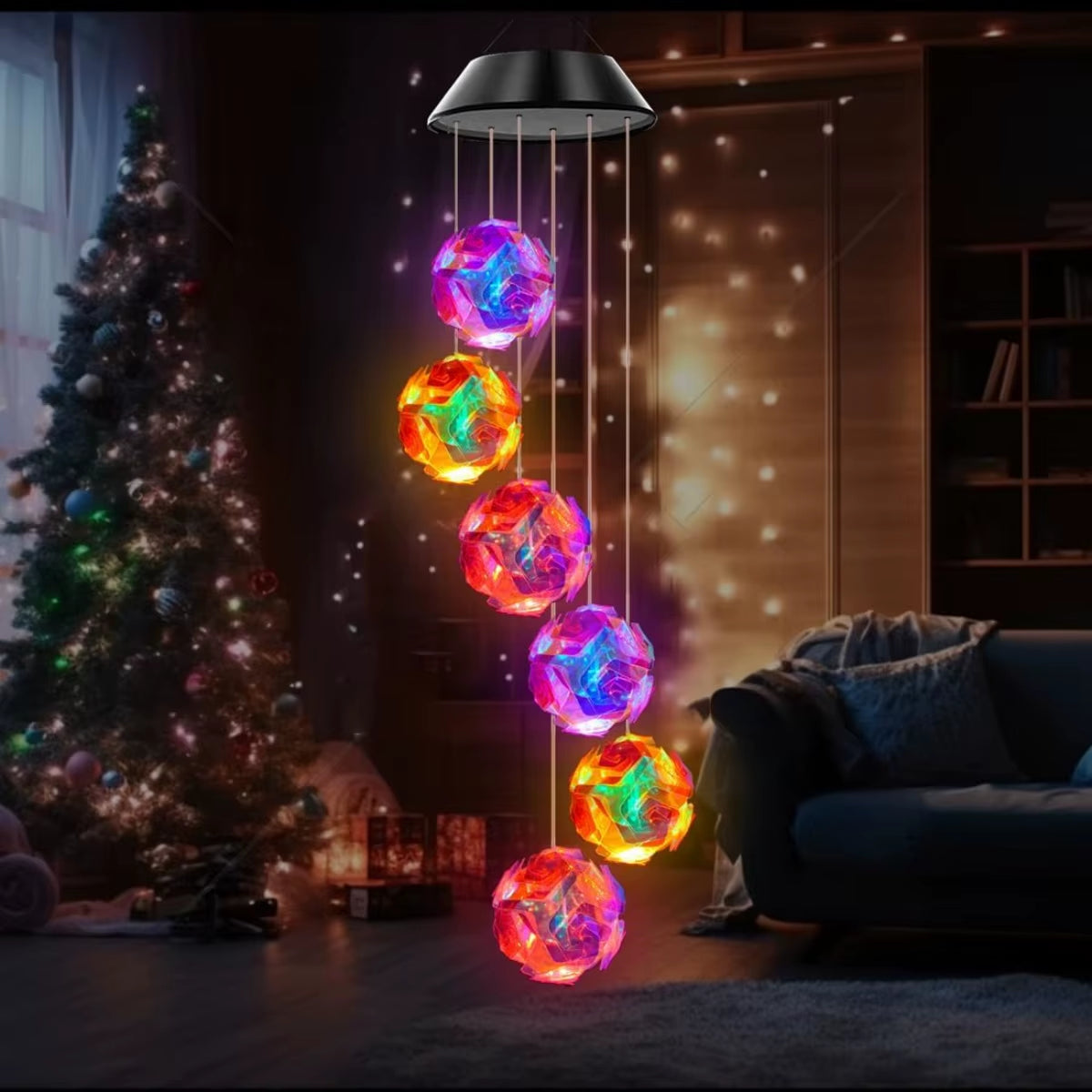 Colorful LED Solar System Wind Chime with Glowing Orbs for Outdoor Decor