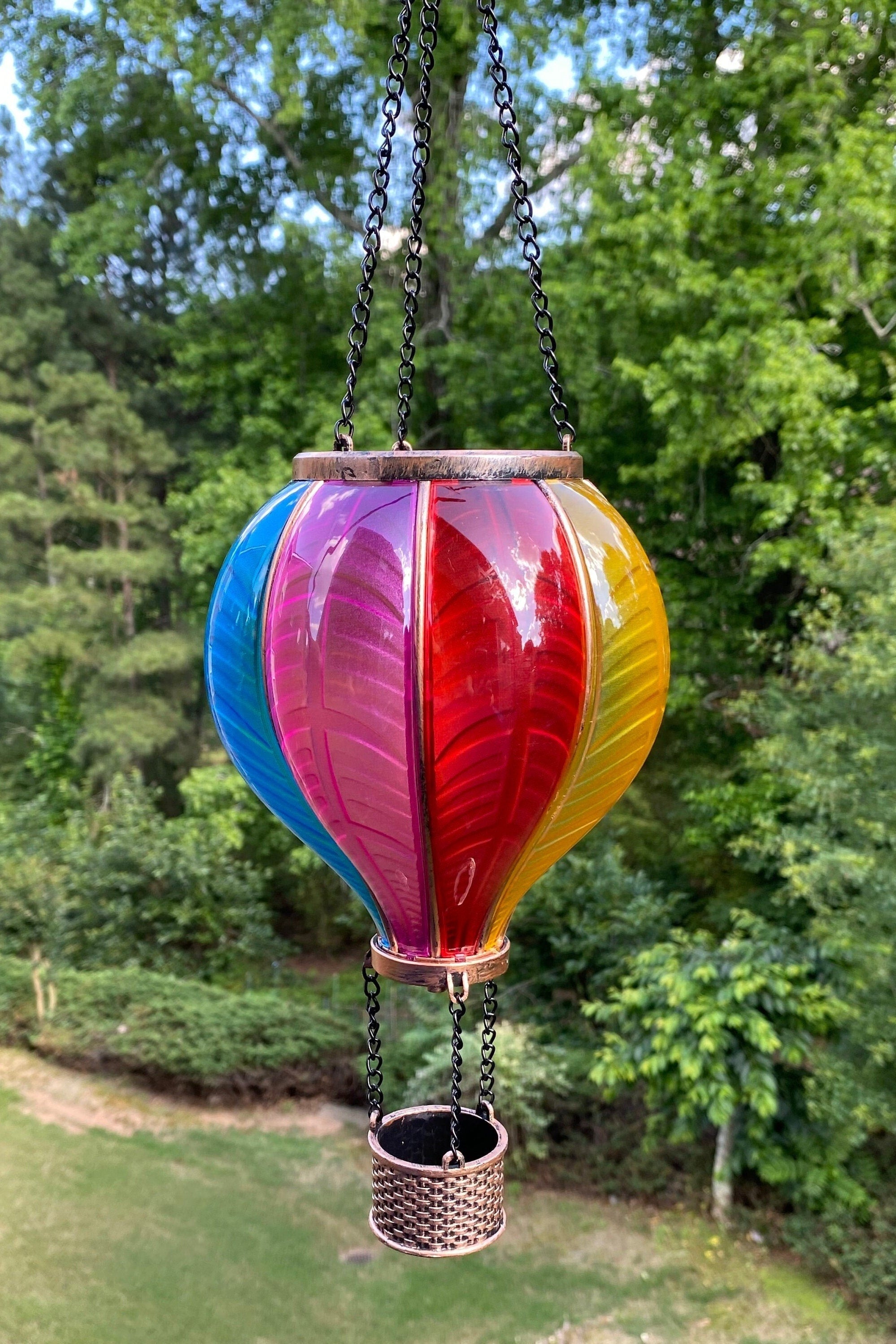 Colorful stained glass hot air balloon ornament for Solar Wind Chime Lantern outdoor decor