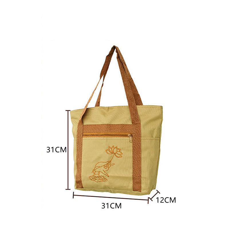 Spirituelle Canvas-Tragetasche mit Lotus-Stickmuster
