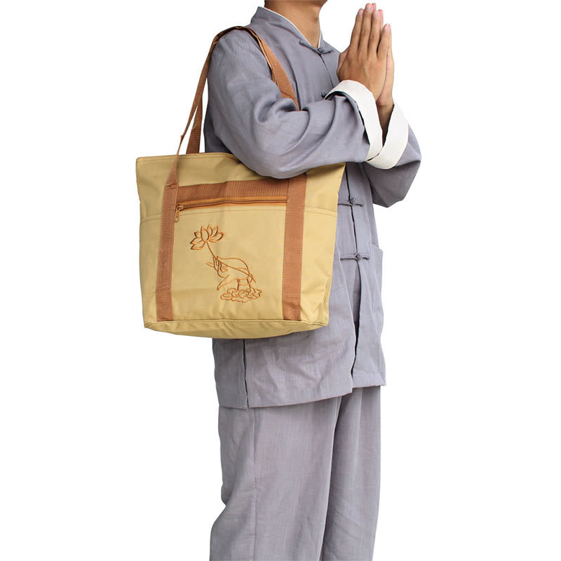 Spirituelle Canvas-Tragetasche mit Lotus-Stickmuster