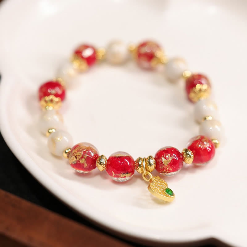 Spirituelles Kürbis-Armband „Gott des Reichtums“ mit Liuli-Glasperlen