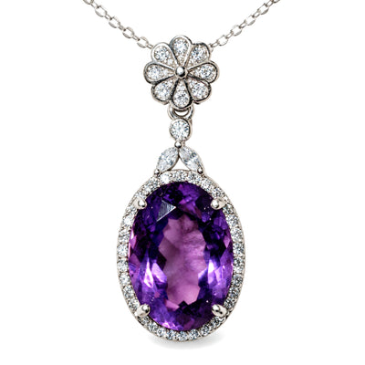 Sterling Silver Amethyst Pendant for Healing & Meditation, Amethyst, on a white background