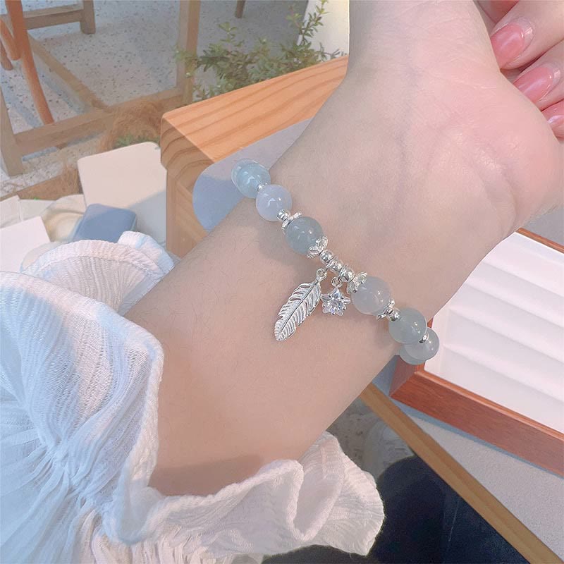 Heilarmband aus Sterlingsilber mit Aquamarin und Katzenauge, 14–16 cm