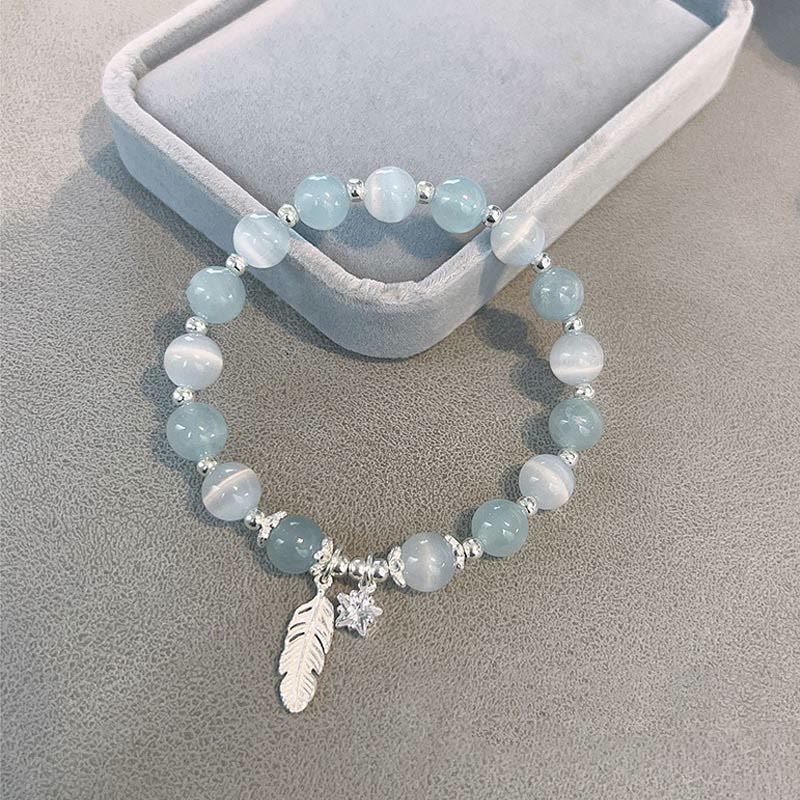 Heilarmband aus Sterlingsilber mit Aquamarin und Katzenauge, 14–16 cm