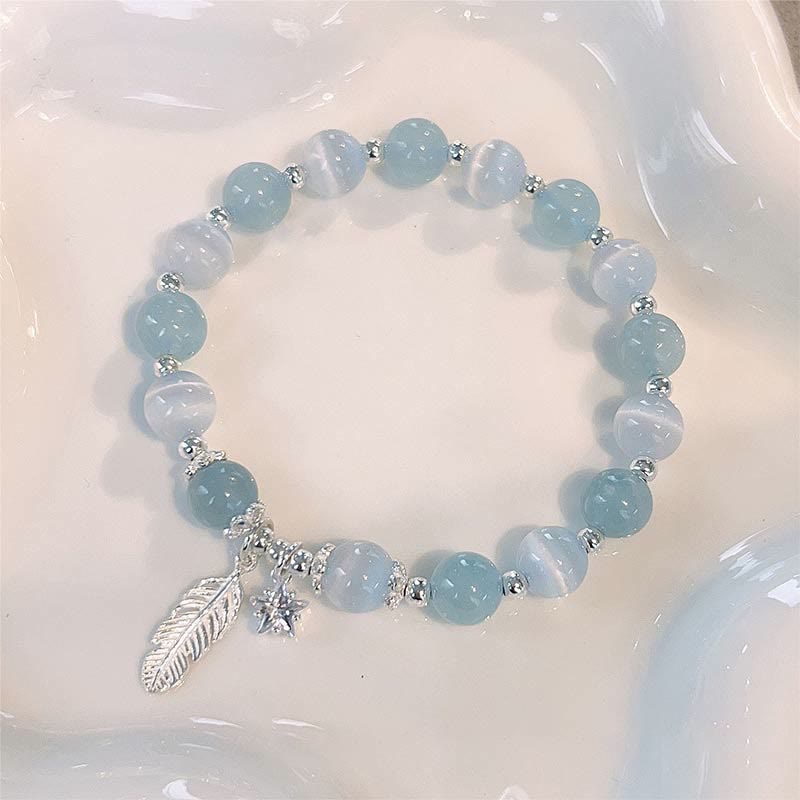 Heilarmband aus Sterlingsilber mit Aquamarin und Katzenauge, 14–16 cm