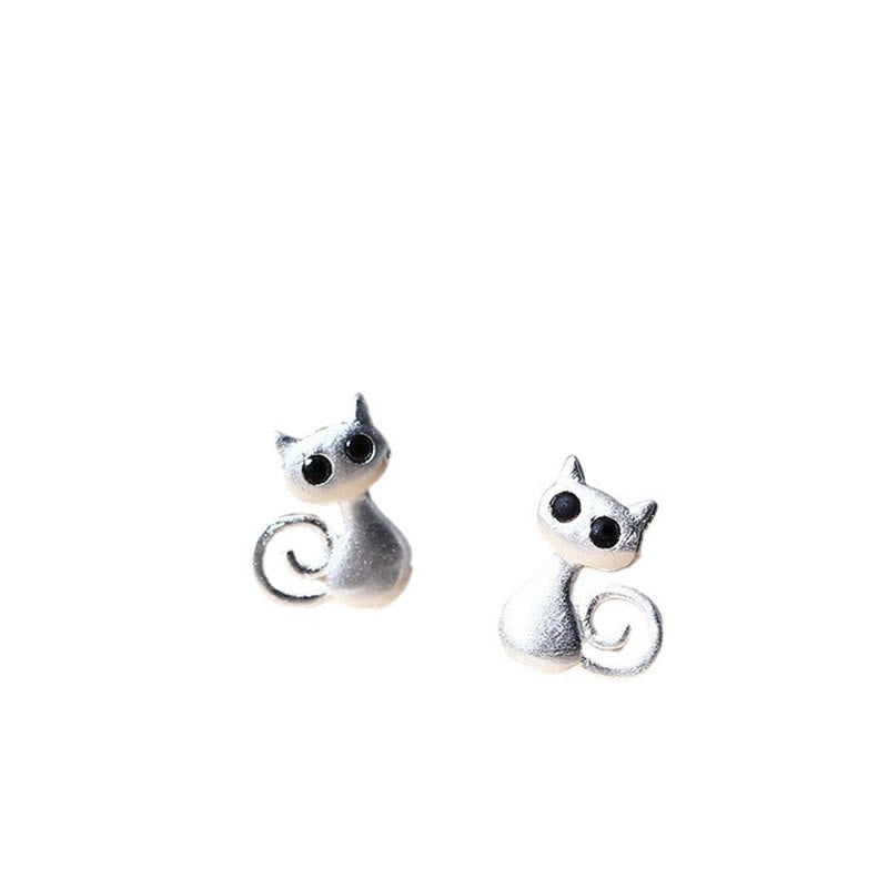 Sterling Silber süße Katze Segen Ohrstecker