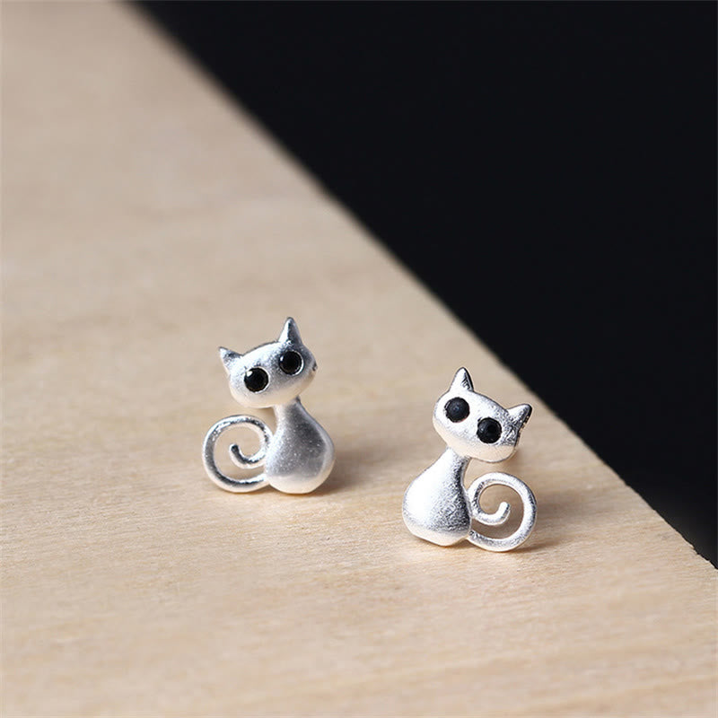Sterling Silber süße Katze Segen Ohrstecker