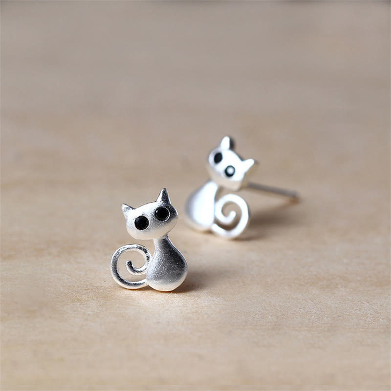 Sterling Silber süße Katze Segen Ohrstecker