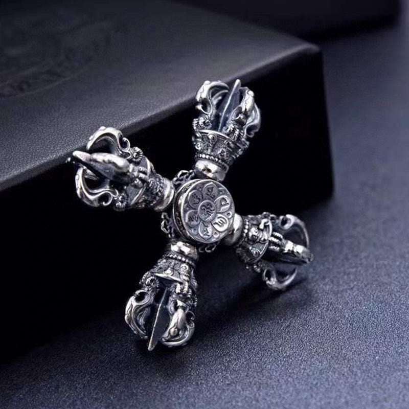 Sterling Silber Doppel Dorje Vajra Anhänger Spirituelle Stärke