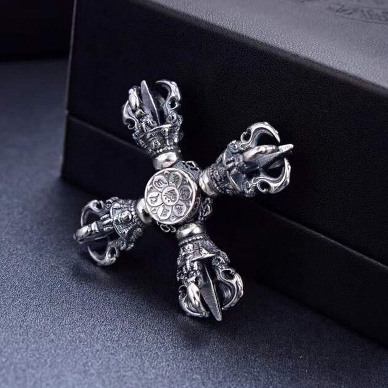 Sterling Silber Doppel Dorje Vajra Anhänger Spirituelle Stärke