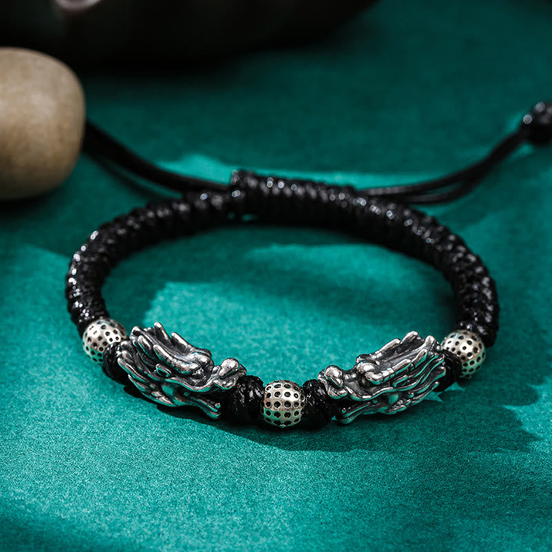 Sterling Silber Doppeldrachen Armband | Glück & Schutz