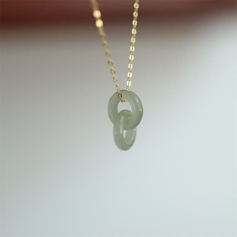 Halskette aus Sterlingsilber mit doppelter Peace-Schnalle aus Hetian-Jade
