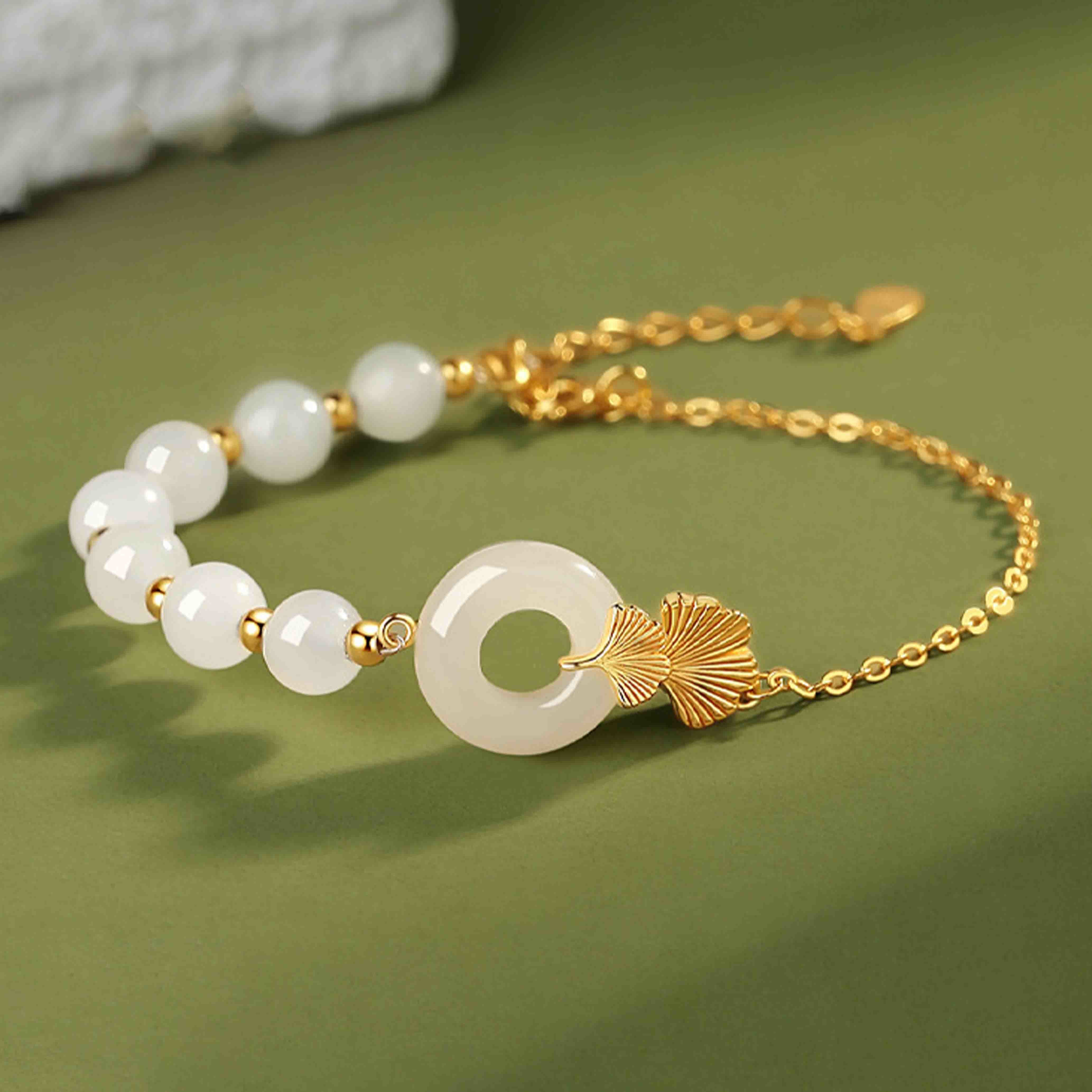 Sterling Silber Hetian Weiß Jade Peace Schnalle Glück Armband