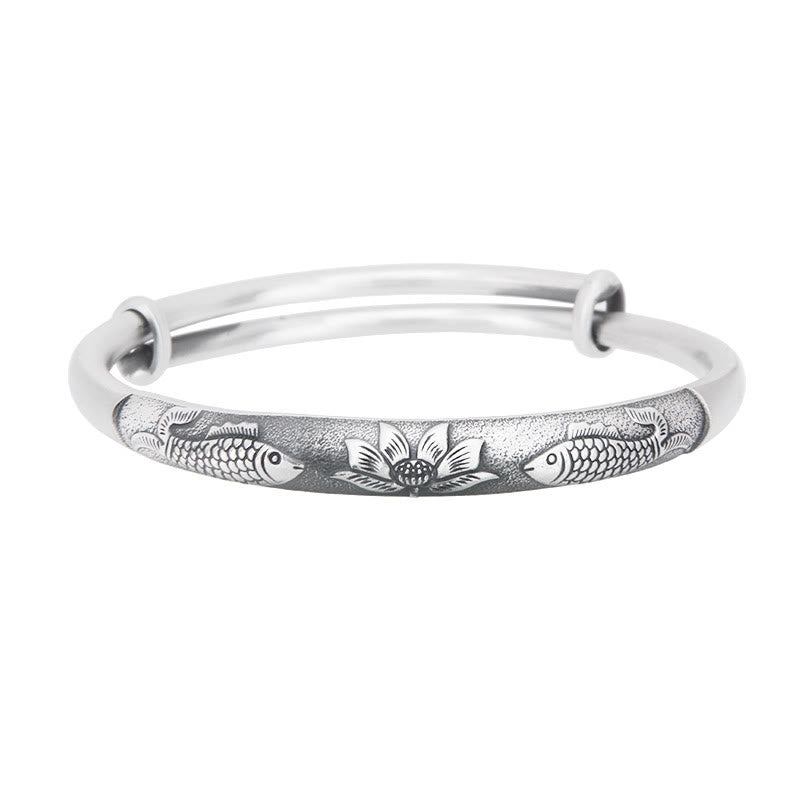 Sterling Silber Koi Fisch Lotus Glücksarmband verstellbar