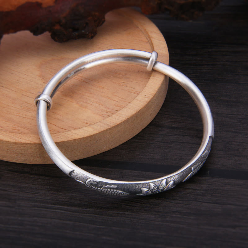 Sterling Silber Koi Fisch Lotus Glücksarmband verstellbar