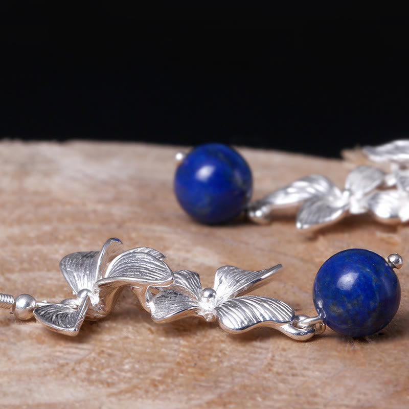 Tropfenohrringe aus Sterlingsilber mit Lazurit-Blumen