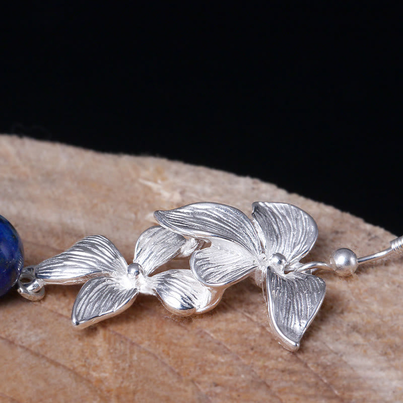Tropfenohrringe aus Sterlingsilber mit Lazurit-Blumen