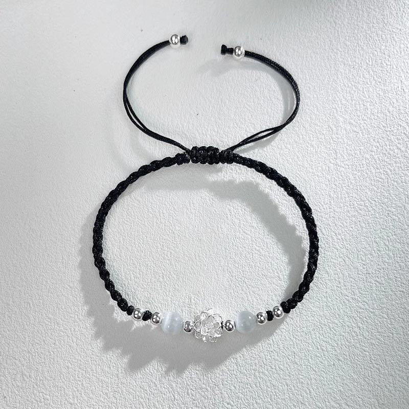 Schutzarmband aus Sterlingsilber mit Lotus-Katzenauge