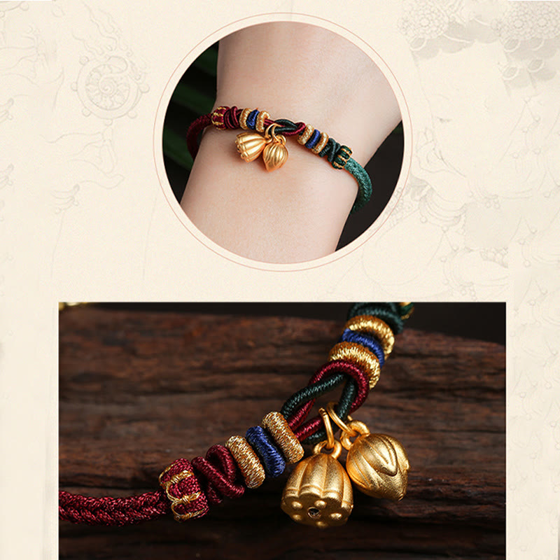 Sterling Silber Lotus Pod Rot Grün String Armband