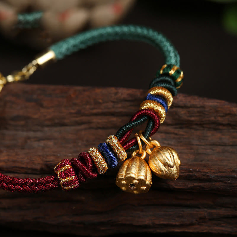 Sterling Silber Lotus Pod Rot Grün String Armband