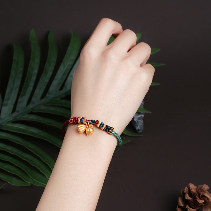 Sterling Silber Lotus Pod Rot Grün String Armband