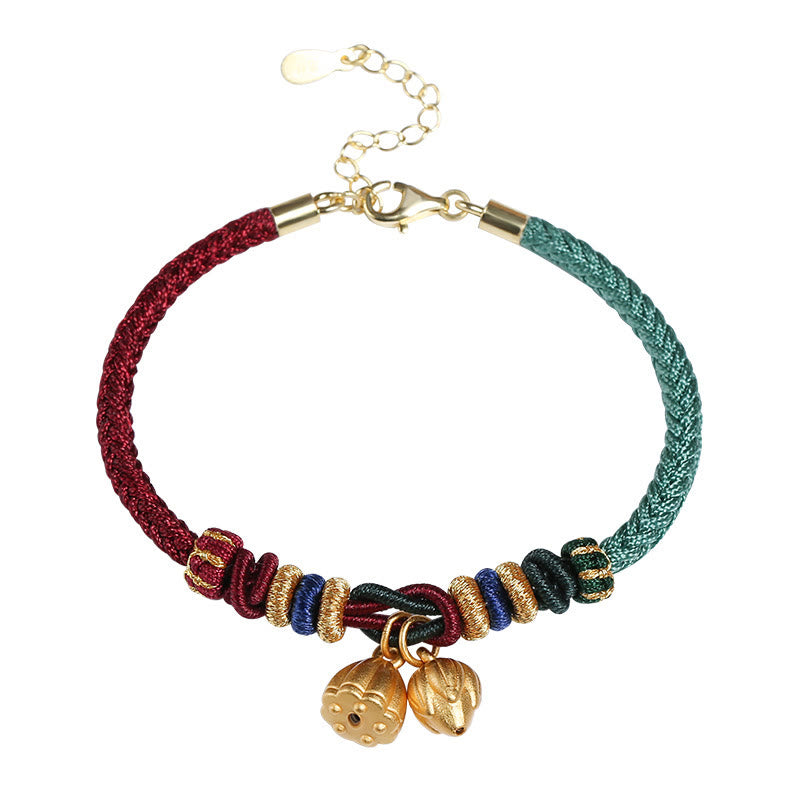 Sterling Silber Lotus Pod Rot Grün String Armband