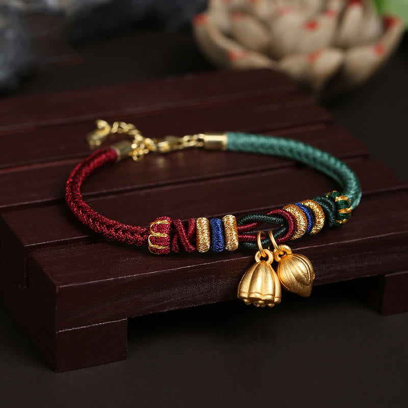 Sterling Silber Lotus Pod Rot Grün String Armband