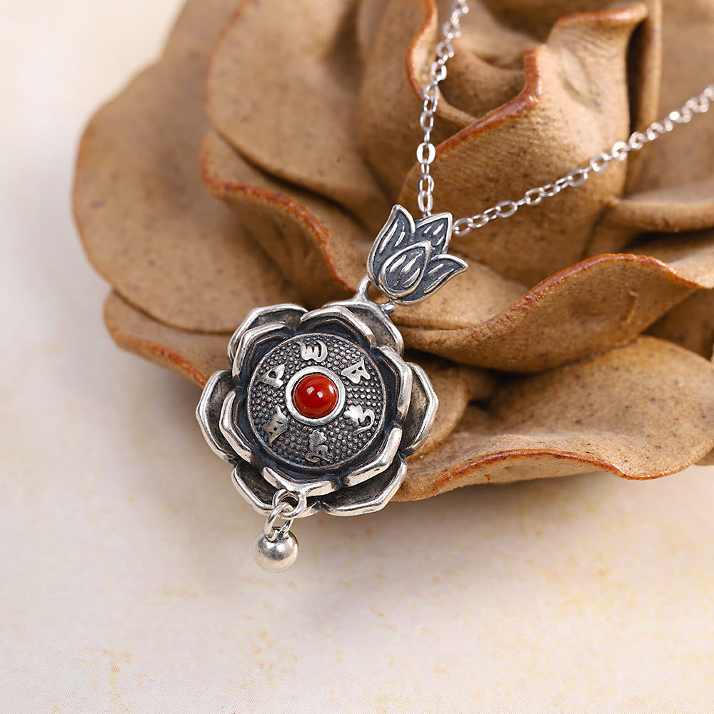 Sterling Silber Om Mani Padme Hum Lotus Halskette & Ohrringe Set