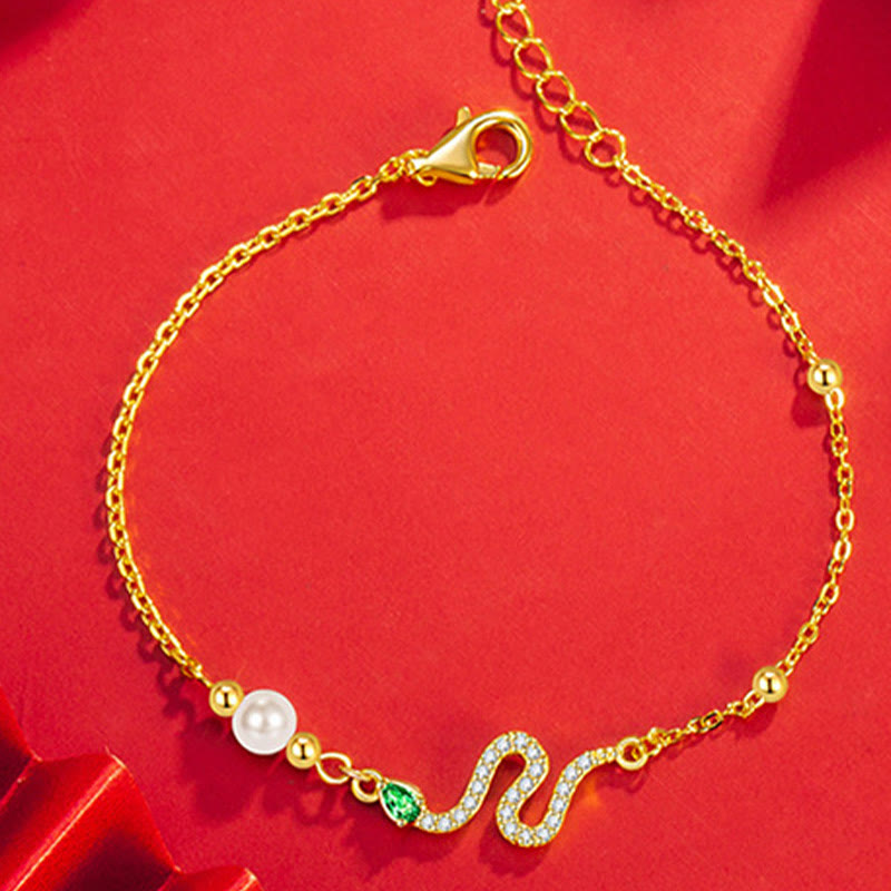 Glücksarmband aus Sterlingsilber mit Schlangenperlen