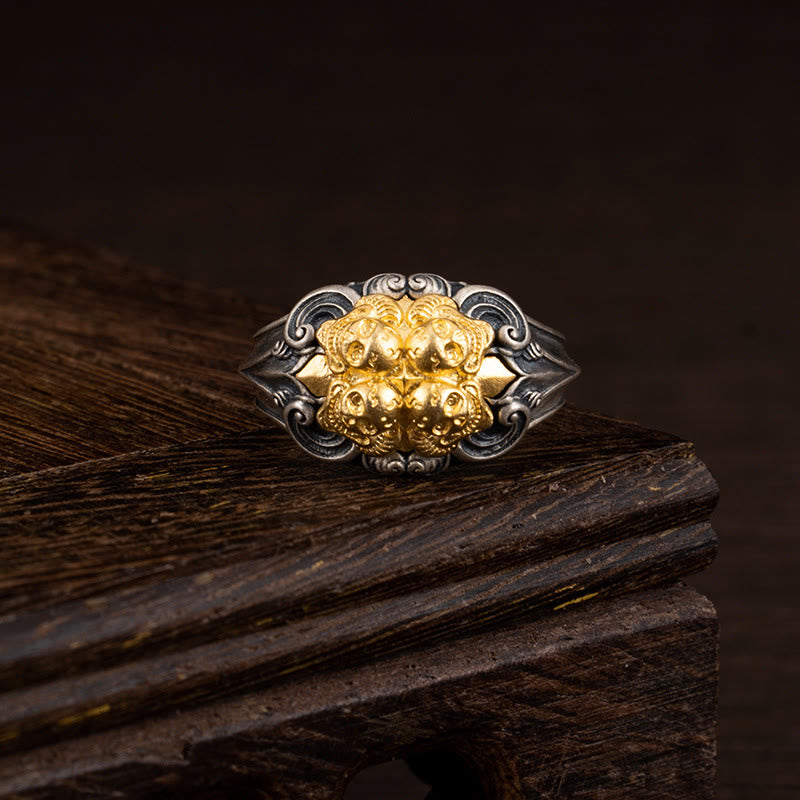Sterling Silber Tibetischer Totenkopf Schutzring Verstellbar