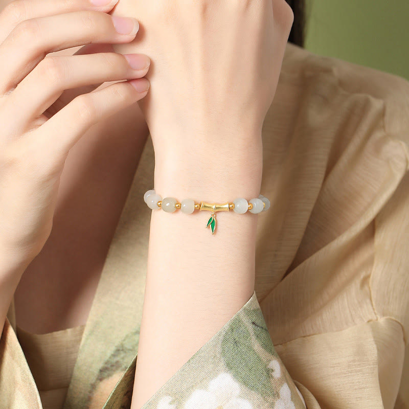 Sterling Silber Weiße Jade Schutzarmband 6*7mm