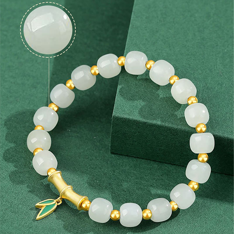 Sterling Silber Weiße Jade Schutzarmband 6*7mm