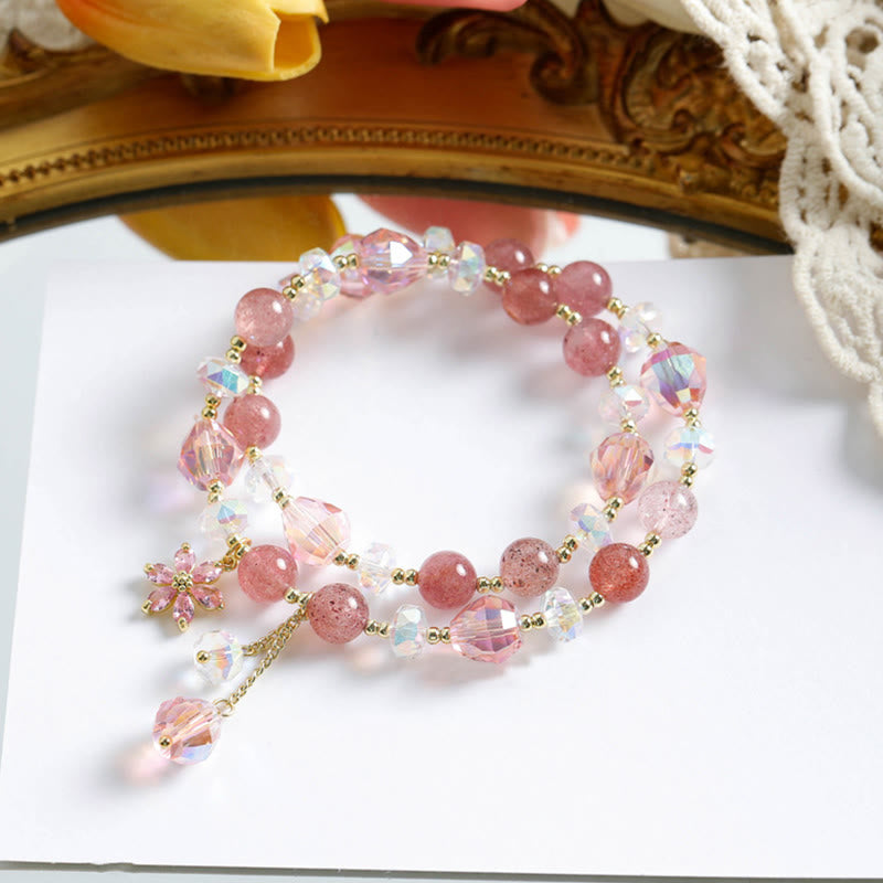 Heilarmband mit Erdbeerquarz und doppelter Wicklung