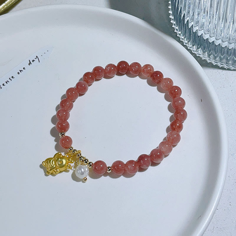 Erdbeerquarz-Drachenperlen-Charm-Schutzarmband