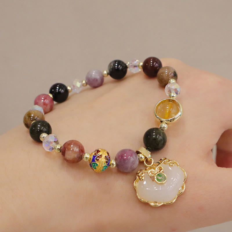 Heilarmband aus Erdbeerquarz mit chinesischem Schlossanhänger