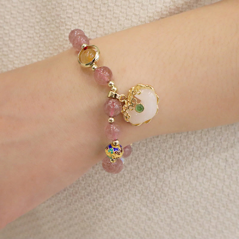 Heilarmband aus Erdbeerquarz mit chinesischem Schlossanhänger