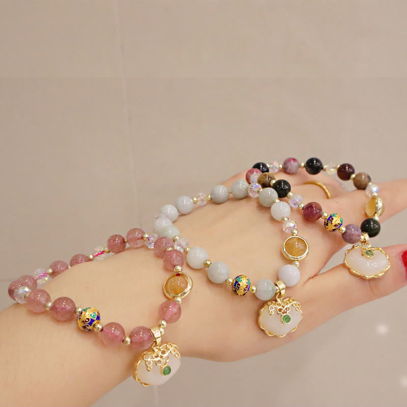 Heilarmband aus Erdbeerquarz mit chinesischem Schlossanhänger