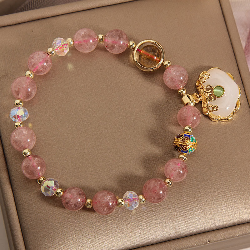 Heilarmband aus Erdbeerquarz mit chinesischem Schlossanhänger