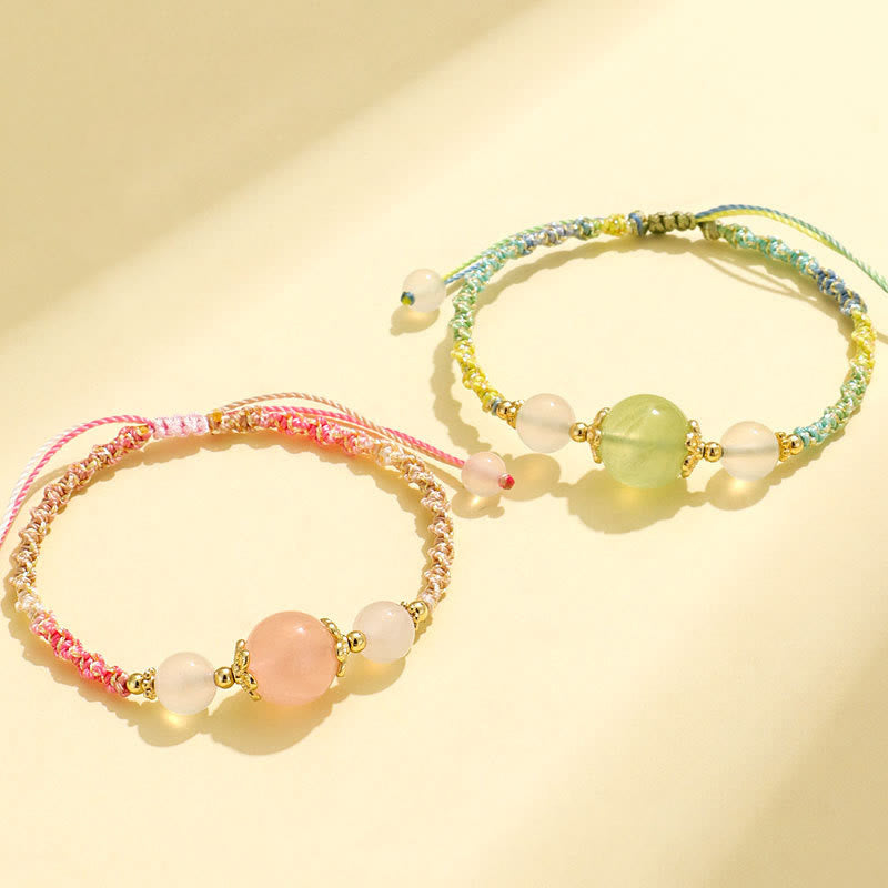 Heilarmband aus Erdbeerquarz mit rosa Kristall und weißem Achat, 12 mm