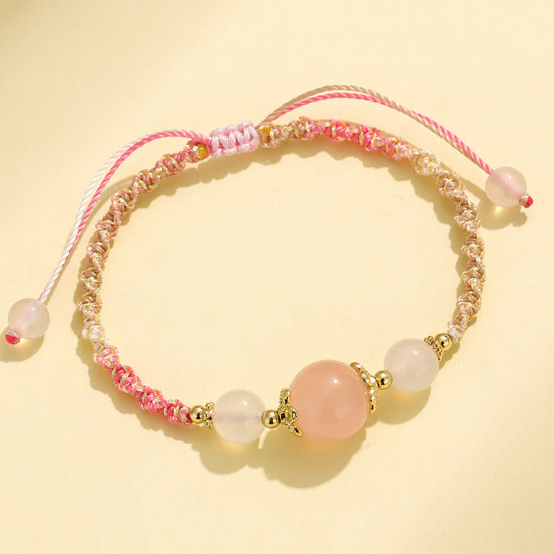 Heilarmband aus Erdbeerquarz mit rosa Kristall und weißem Achat, 12 mm