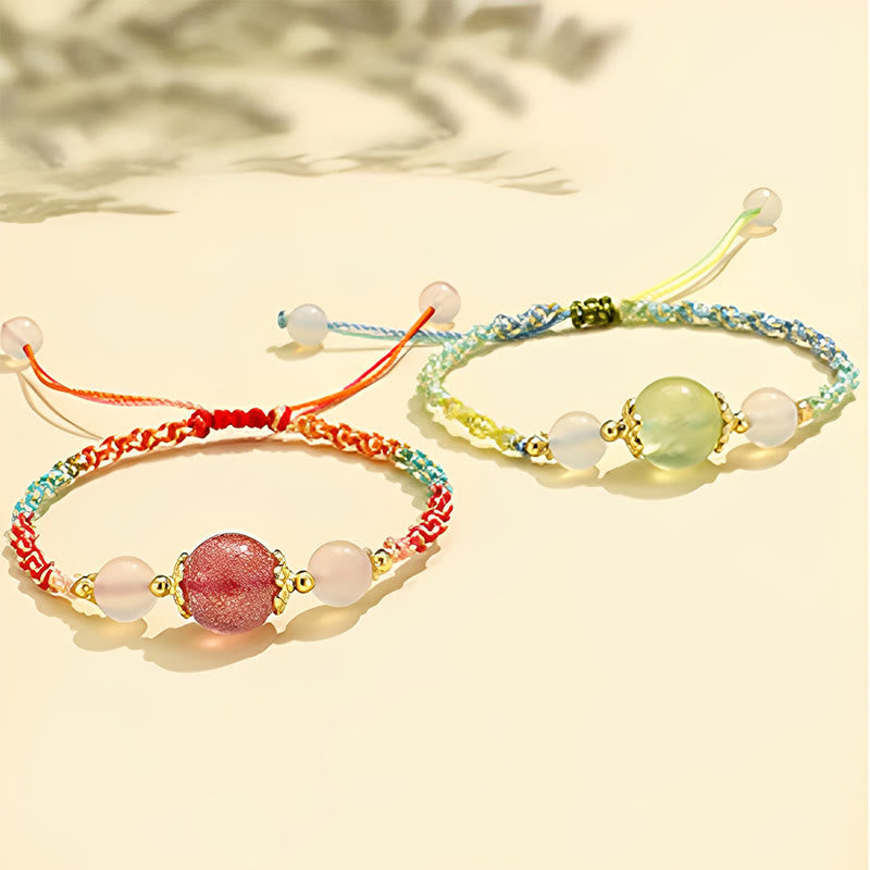 Heilarmband aus Erdbeerquarz mit rosa Kristall und weißem Achat, 12 mm