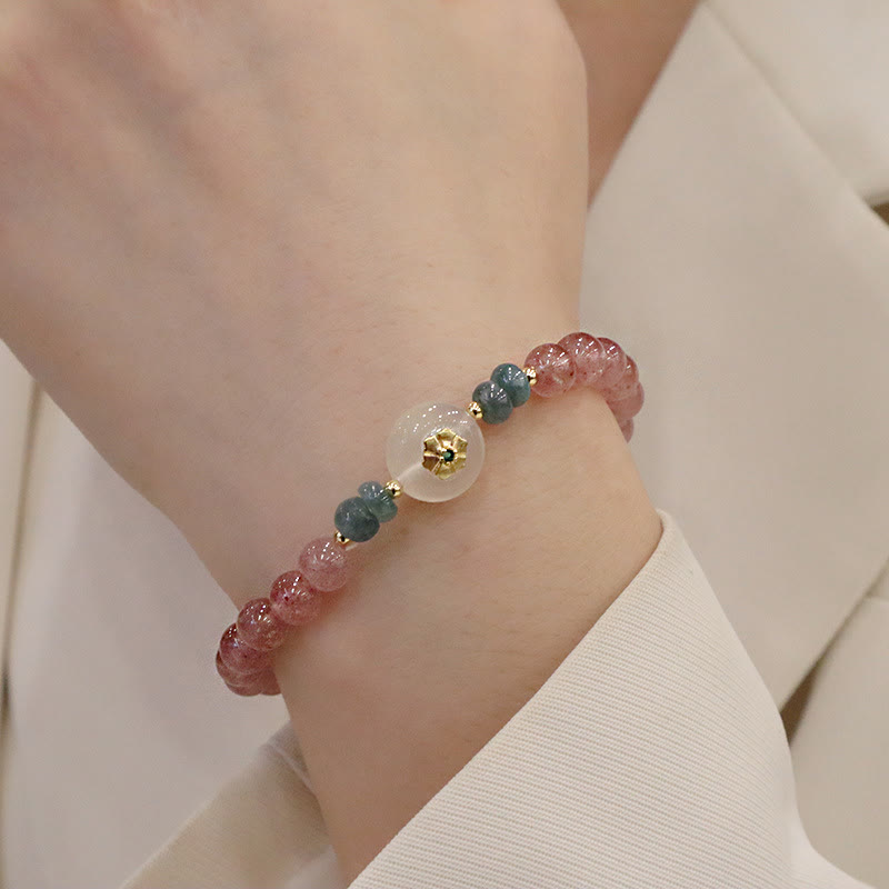 Erdbeerquarz-Jade-Heilarmband für Wohlstand und Liebe