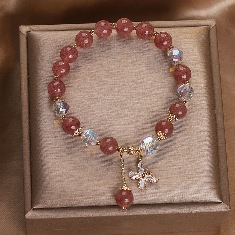 Erdbeerquarz Liebe Heilung Spirituelles Armband mit Schmetterling