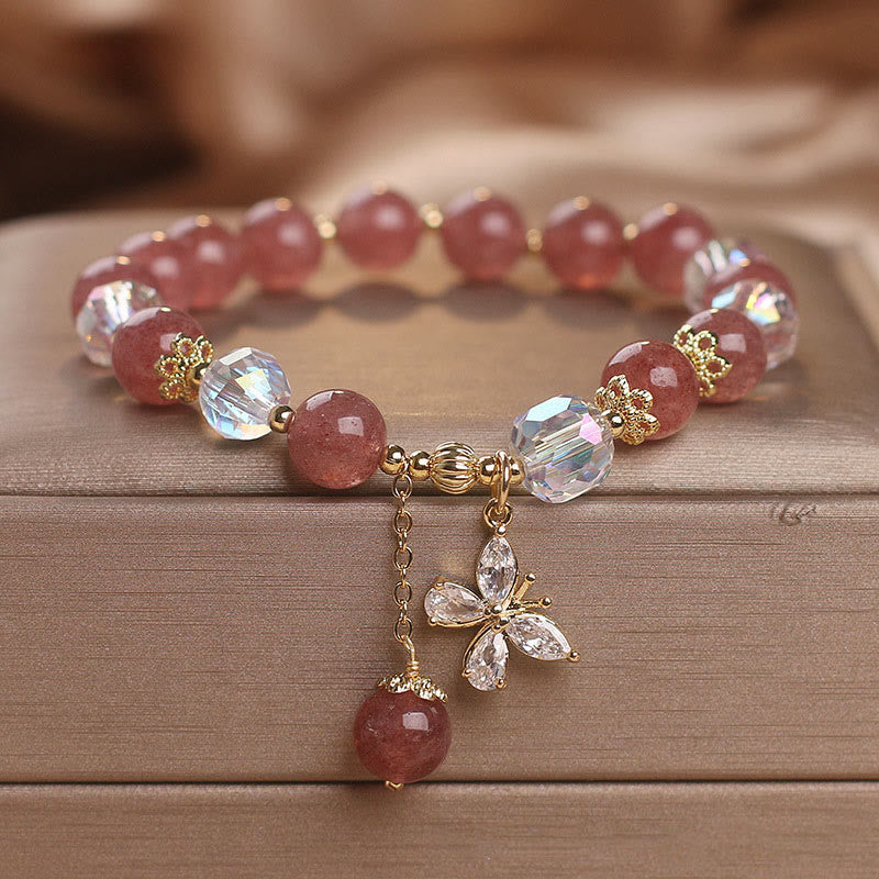 Erdbeerquarz Liebe Heilung Spirituelles Armband mit Schmetterling