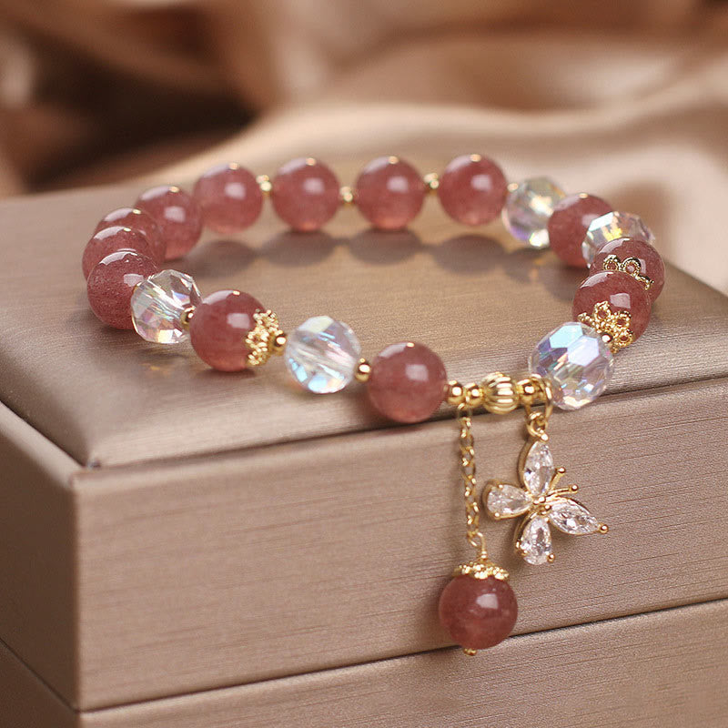 Erdbeerquarz Liebe Heilung Spirituelles Armband mit Schmetterling