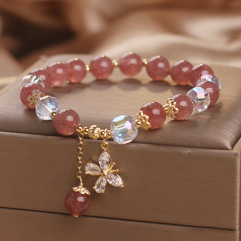 Erdbeerquarz Liebe Heilung Spirituelles Armband mit Schmetterling